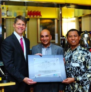 (Left to Right): Bell Helicopter President and CEO, John Garrison with Capt. Ravindar Singh and Azizuddin A. Ayep, Head of Company for PLUS Heli.